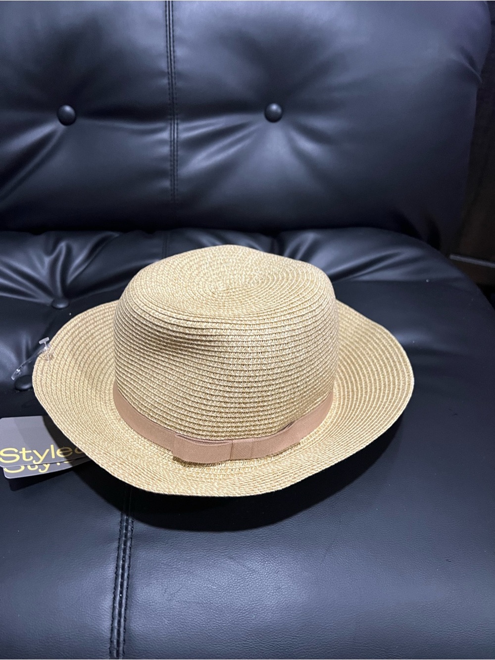 Style & Co. Women's Straw Hat in Natural with Tan Ribbon